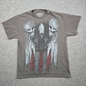 MMA Elite Graphic T Shirt Mens Medium Gray Skulls Eagle American Flag Y2K Goth